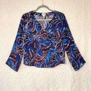 Chico's Vintage Silk Women's Blouse Size Long Sleeve M Multicolors Sheer Top